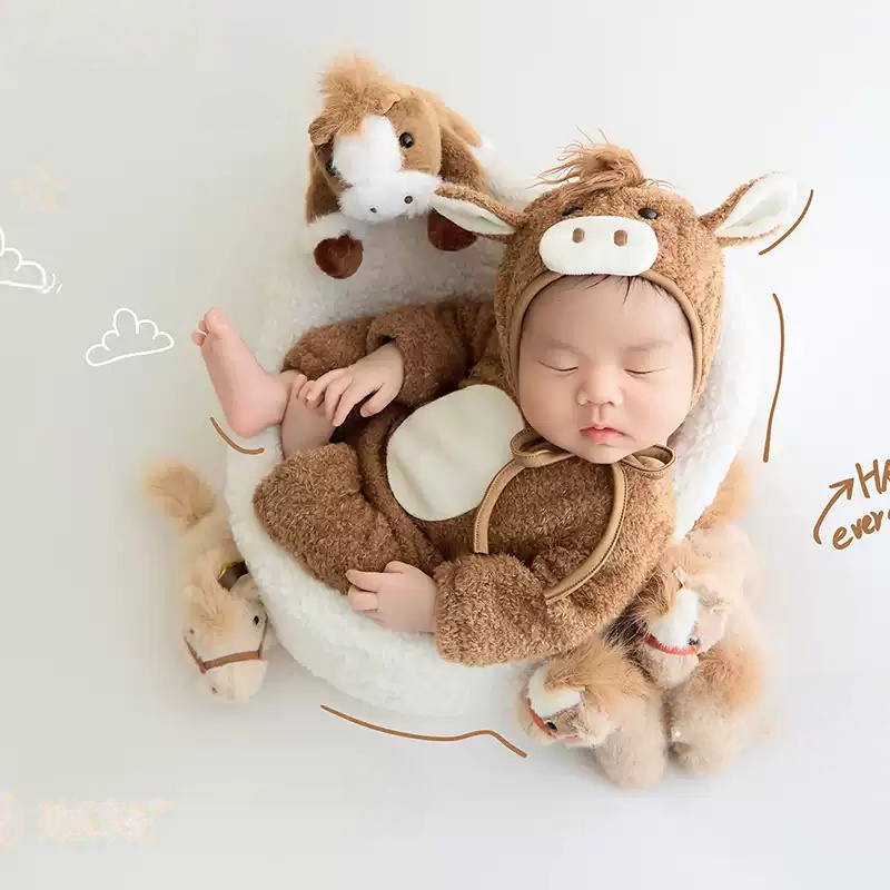 2026 Newborn Khaki Furry Horse Theme Set - Rustic Horse Newborn Photography Props - Image 3